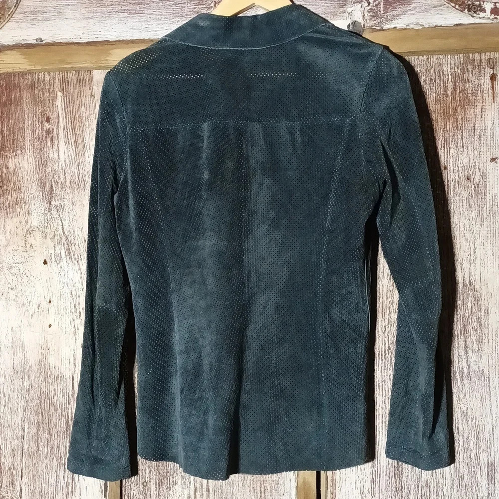 Ecru suede perforated fitted snap bluish gray soft pliable western street wear s - Picture 10 of 16